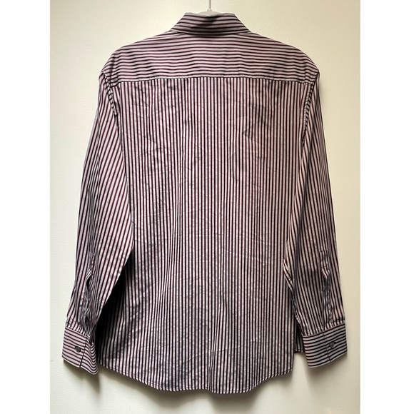 Zegna Gray & Burgundy Pinstriped Collared Button Down Men’s Dress Shirt, Size L - Picture 4 of 7